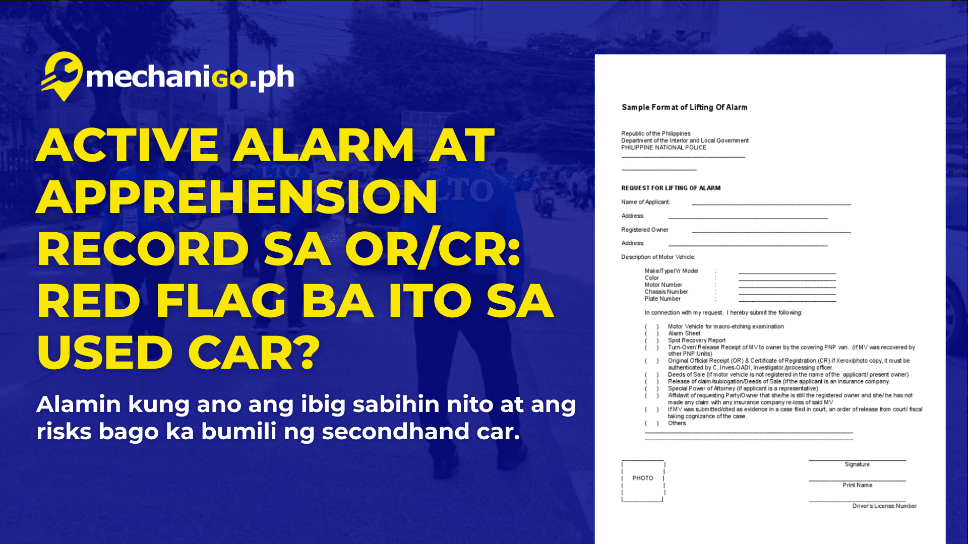 Active Alarm & Apprehension Record sa OR/CR: Red Flag Ba ito sa Used Car?